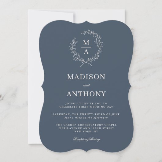 Navy Blue Simple Elegant Monogram Weddenschap Kaart (Voorkant)