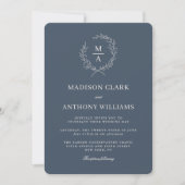 Navy Blue Simple Elegant Monogram Weddenschap Kaart (Voorkant)