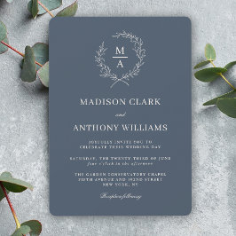 Navy Blue Simple Elegant Monogram Weddenschap Kaart
