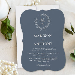 Navy Blue Simple Elegant Monogram Weddenschap Kaart