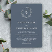 Navy Blue Simple Elegant Monogram Weddenschap Kaart