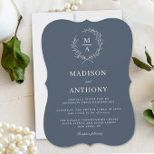 Navy Blue Simple Elegant Monogram Weddenschap Kaart