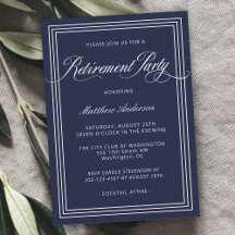 Navy Blue Simple Elegant Retirement Party