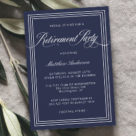 Navy Blue Simple Elegant Retirement Party Kaart