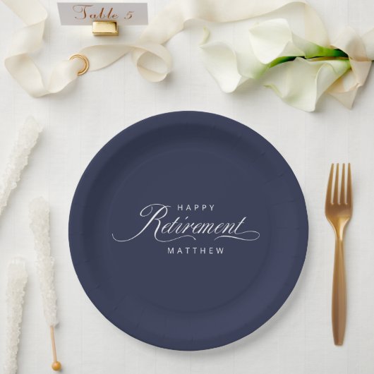 Navy Blue Simple Elegant Retirement Party Papieren Bordje (Huwelijk)