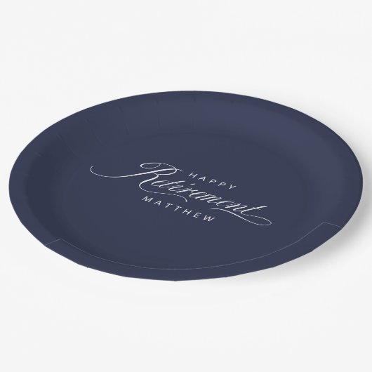 Navy Blue Simple Elegant Retirement Party Papieren Bordje (Gekanteld)