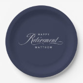Navy Blue Simple Elegant Retirement Party Papieren Bordje (Voorkant)