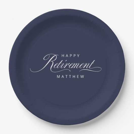 Navy Blue Simple Elegant Retirement Party Papieren Bordje (Voorkant)