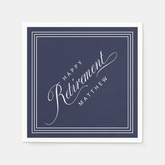 Navy Blue Simple Elegant Retirement Party Servet (Voorkant)