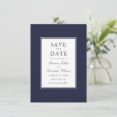 Navy Blue Simple Elegant Save the Date met Photo (Staand voorkant)