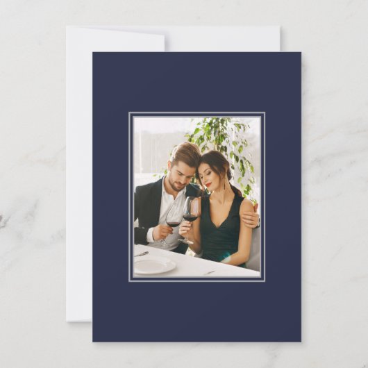 Navy Blue Simple Elegant Save the Date met Photo (Achterkant)