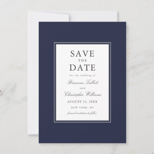 Navy Blue Simple Elegant Save the Date met Photo (Voorkant)
