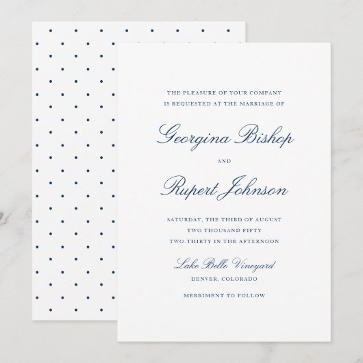 Navy Blue Simple Elegant Script Typography Weddens Kaart (Voorkant / Achterkant)