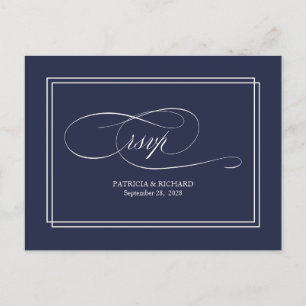Navy Blue Simple Elegant Wedding RSVP Briefkaart