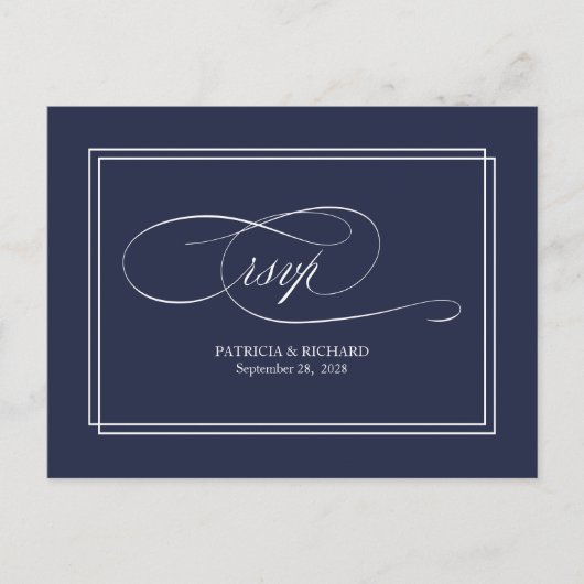Navy Blue Simple Elegant Wedding RSVP Briefkaart (Voorkant)