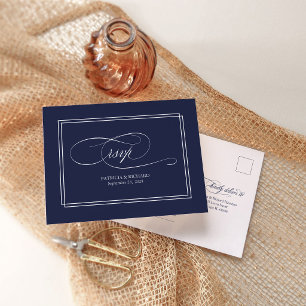 Navy Blue Simple Elegant Wedding RSVP Briefkaart