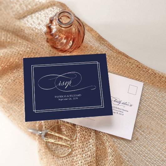 Navy Blue Simple Elegant Wedding RSVP Briefkaart
