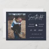 Navy Blue Simple Handwritings-foto Save The Date (Voorkant)