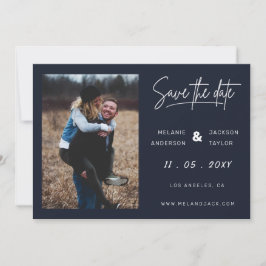 Navy Blue Simple Handwritings-foto Save The Date