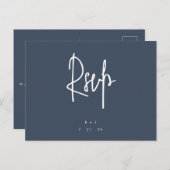 Navy Blue Simple Lettering Wedding RSVP Briefkaart (Voorkant / Achterkant)