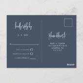 Navy Blue Simple Lettering Wedding RSVP Briefkaart (Achterkant)