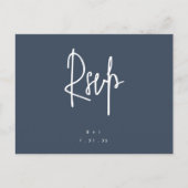 Navy Blue Simple Lettering Wedding RSVP Briefkaart (Voorkant)