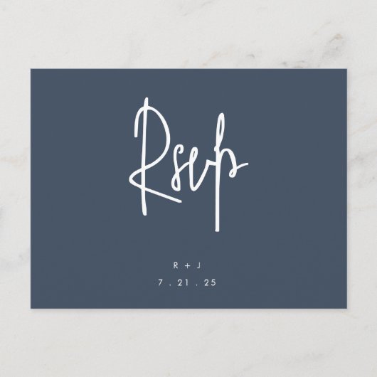 Navy Blue Simple Lettering Wedding RSVP Briefkaart (Voorkant)