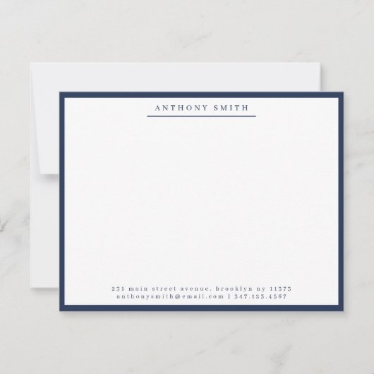 Navy Blue Simple Line Modern Professional Business Notitiekaartje (Voorkant)