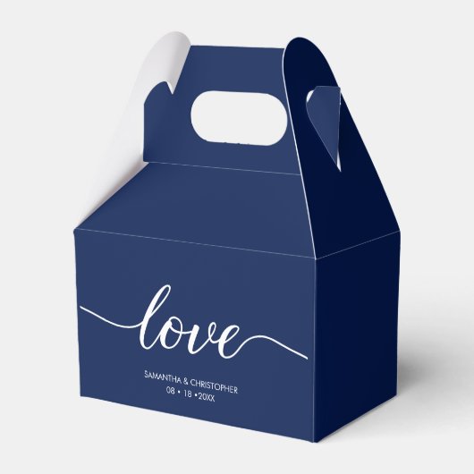 Navy blue Simple Love Script Weddenschap aangepast Bedankdoosjes (Achterkant)