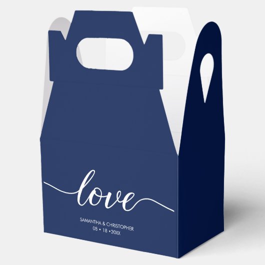 Navy blue Simple Love Script Weddenschap aangepast Bedankdoosjes (Geopend)