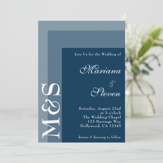 Navy Blue Simple Modern Chic Script Wedding Invita Kaart (Staand voorkant)