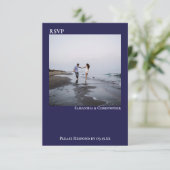 Navy Blue Simple Modern Minimalist Photo Wedding RSVP Kaartje (Staand voorkant)