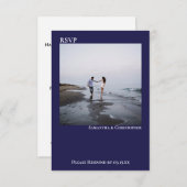 Navy Blue Simple Modern Minimalist Photo Wedding RSVP Kaartje (Voorkant / Achterkant)