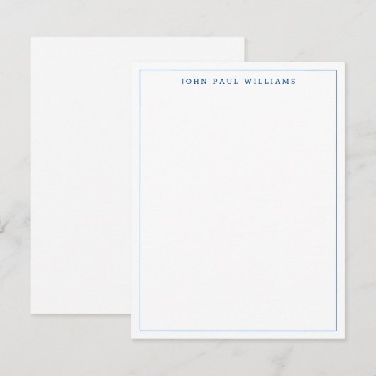 Navy Blue Simple Modern Minimalist Thin Border Notitiekaartje (Voorkant / Achterkant)