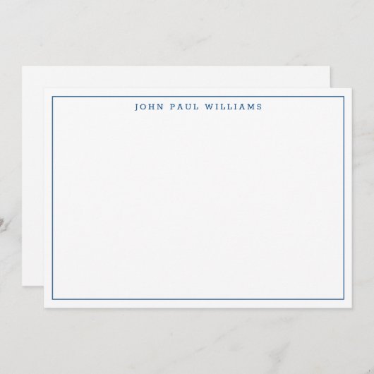 Navy Blue Simple Modern Minimalist Thin Border Notitiekaartje (Voorkant / Achterkant)