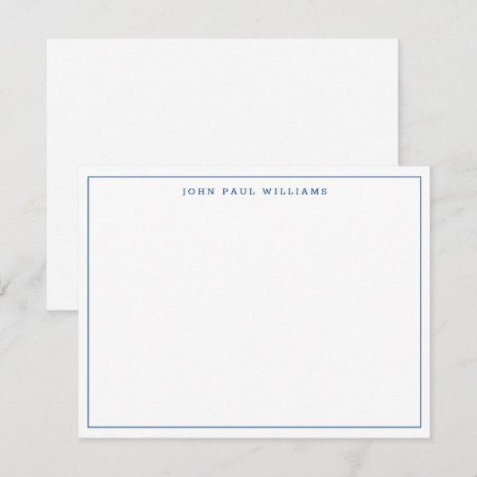 Navy Blue Simple Modern Professional Thin Border Notitiekaartje (Voorkant / Achterkant)