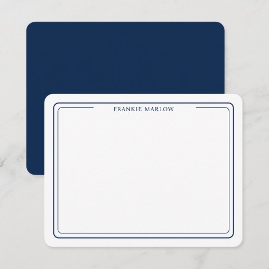 Navy Blue Simple Modern Professional Thin Border Notitiekaartje (Voorkant / Achterkant)