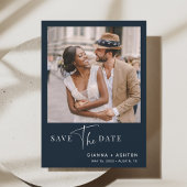 Navy Blue Simple Modern Script Weduwfoto Save The Date