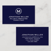 Navy Blue Simple Monogram Visitekaartje (Voorkant / Achterkant)