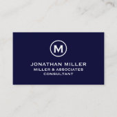 Navy Blue Simple Monogram Visitekaartje (Voorkant)