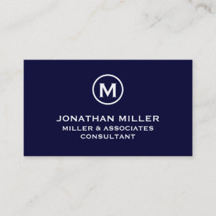Navy Blue Simple Monogram Visitekaartje