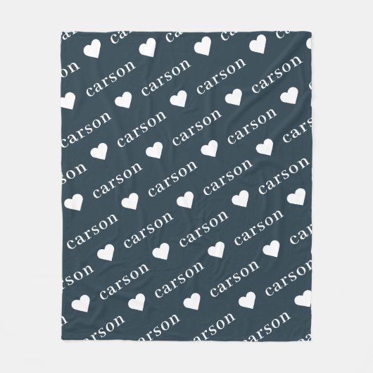 Navy Blue Simple Personalized Herhalingsnaam Fleece Deken (Voorkant)