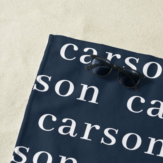 Navy Blue Simple Personalized Herhalingsnaam Strandlaken (In situ)