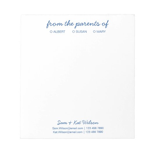 Navy Blue Simple Script van de ouders van Notitieblok (Voorkant)