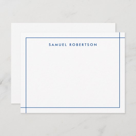 Navy Blue Simple Thin Border Corner Square Notitiekaartje (Voorkant / Achterkant)