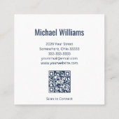 Navy Blue Simple Treble Clef QR-code Muziek Vierkante Visitekaartje (Achterkant)