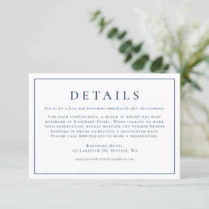 Navy Blue Simple Typography Formal Wedding Details Informatiekaartje