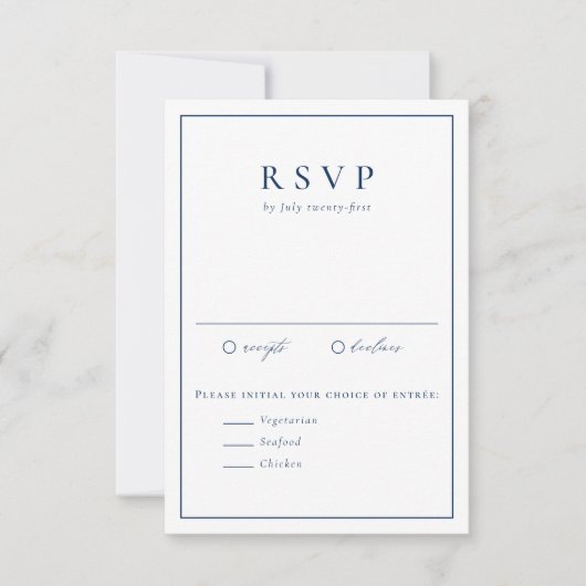 Navy Blue Simple Typography Formal Wedding RSVP Kaartje (Voorkant)