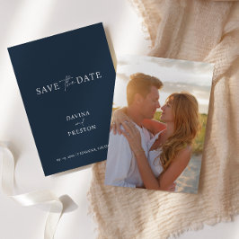 Navy Blue Simple Wedding Script Modern Foto Save The Date