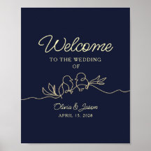 Navy Blue Simple Wedding Welcome Poster